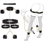 BDSM Kit PU Leather Handcuffs and Legcuffs Gold Chain Bondage DIY SM Sex Toys
